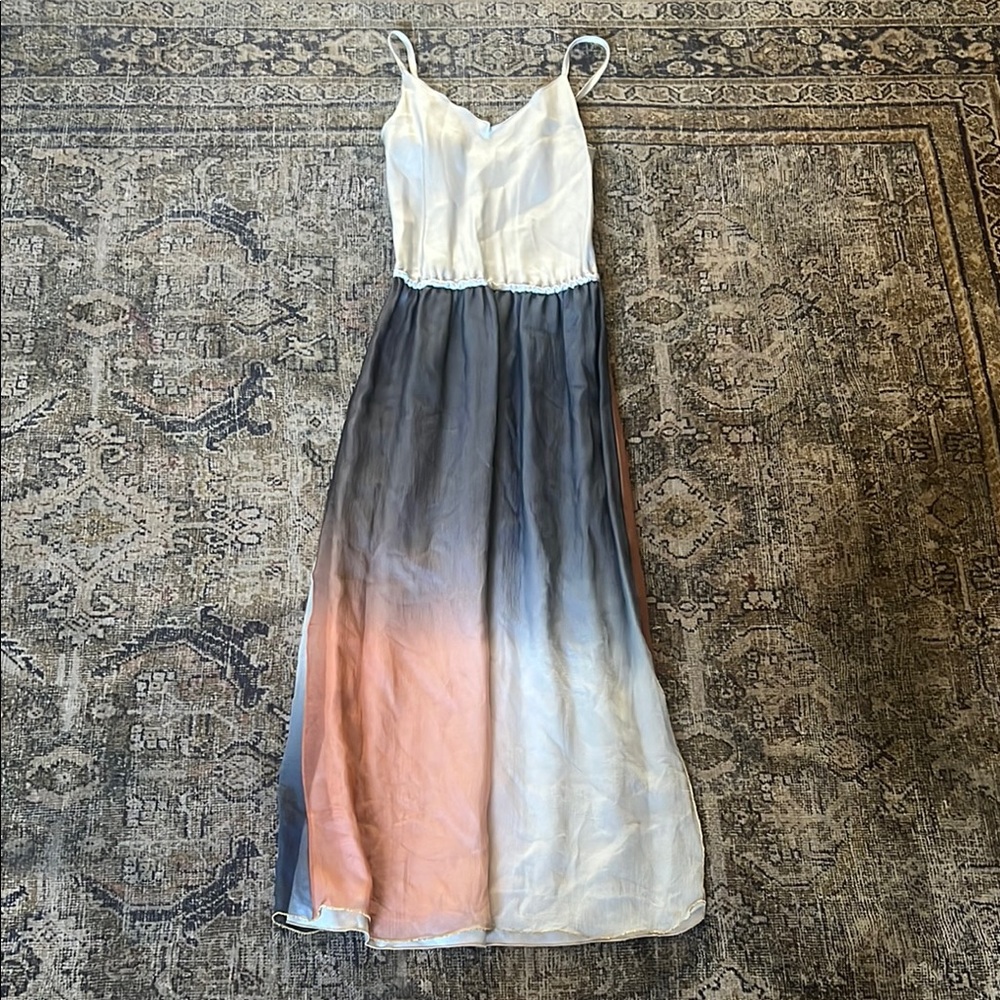 CAROL PERETZ 100% Silk Midi Dress Size 4 Gray Ombre Skirt Original $1200